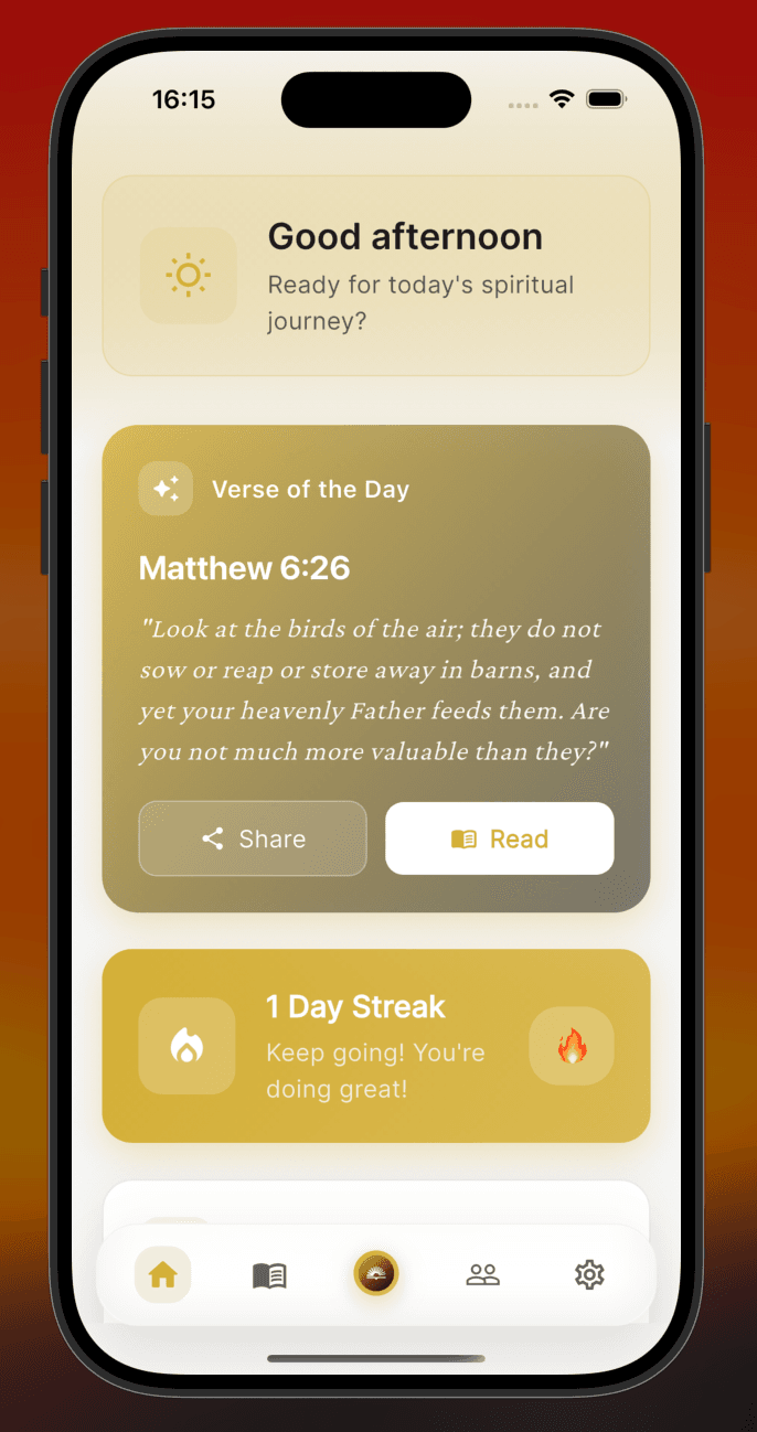 Méno Bible app screenshot showing daily verse and AI insights